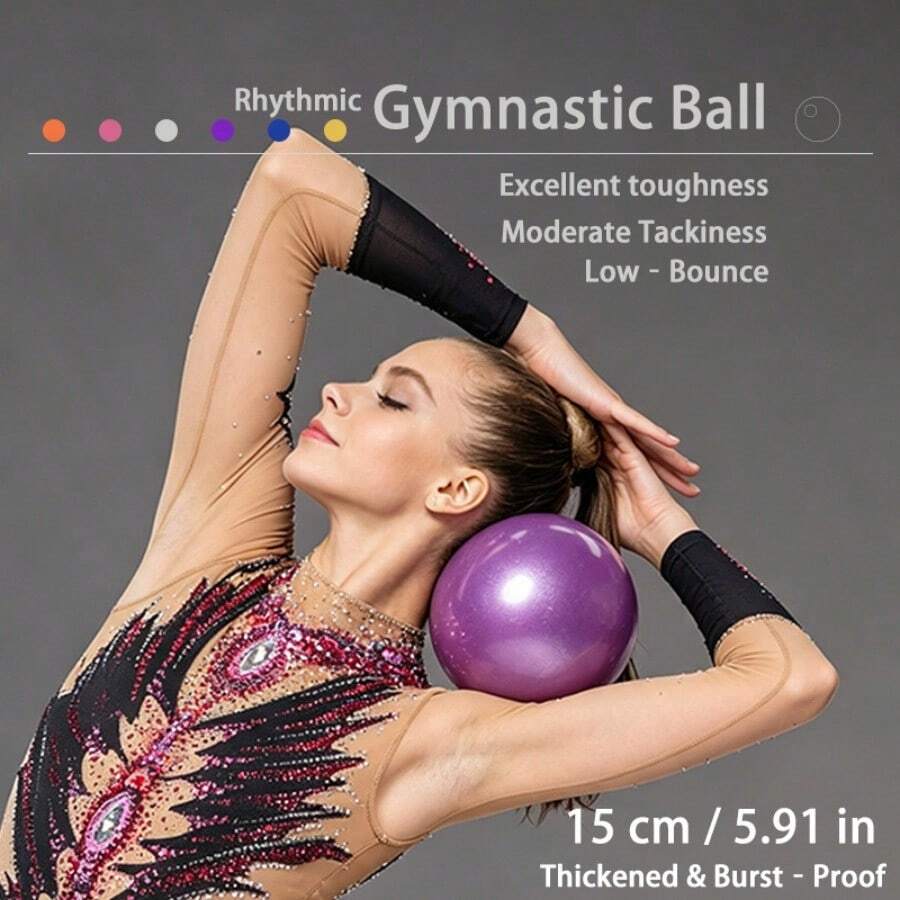 15cm/5.29inch Glitter Rhythmic Gymnastics Ball, Low‑Bounce Thickened Burst‑Proof Gym Ball With Air Pump, Slightly Tacky Surface For Secure Grip, For Beginner Home Practice, 6 Colors Optional - Multicolor - View 1