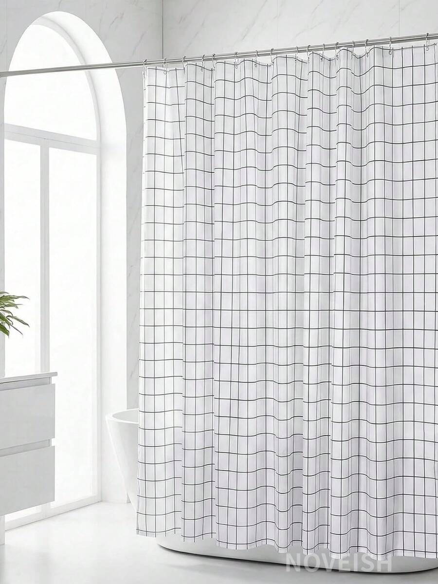 Noveish Shower Curtains - White Plaid - View 1