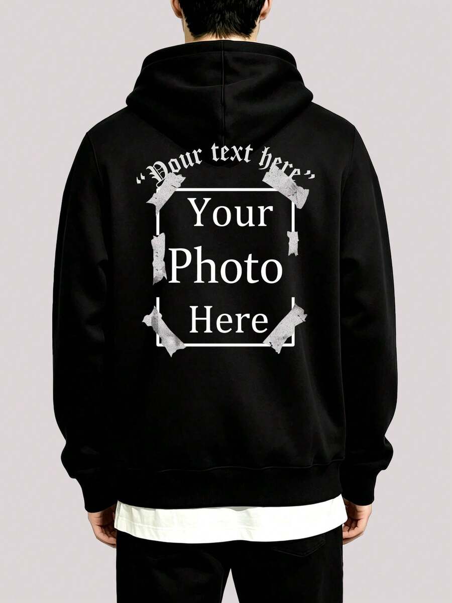 Áo hoodie nam tùy chỉnh cá nhân hóa - Tải lên văn bản, tên, ảnh, ảnh cặp đôi, ảnh đối tác và các ảnh khác để thiết kế quần áo của riêng bạn - màu đen - Xem 1