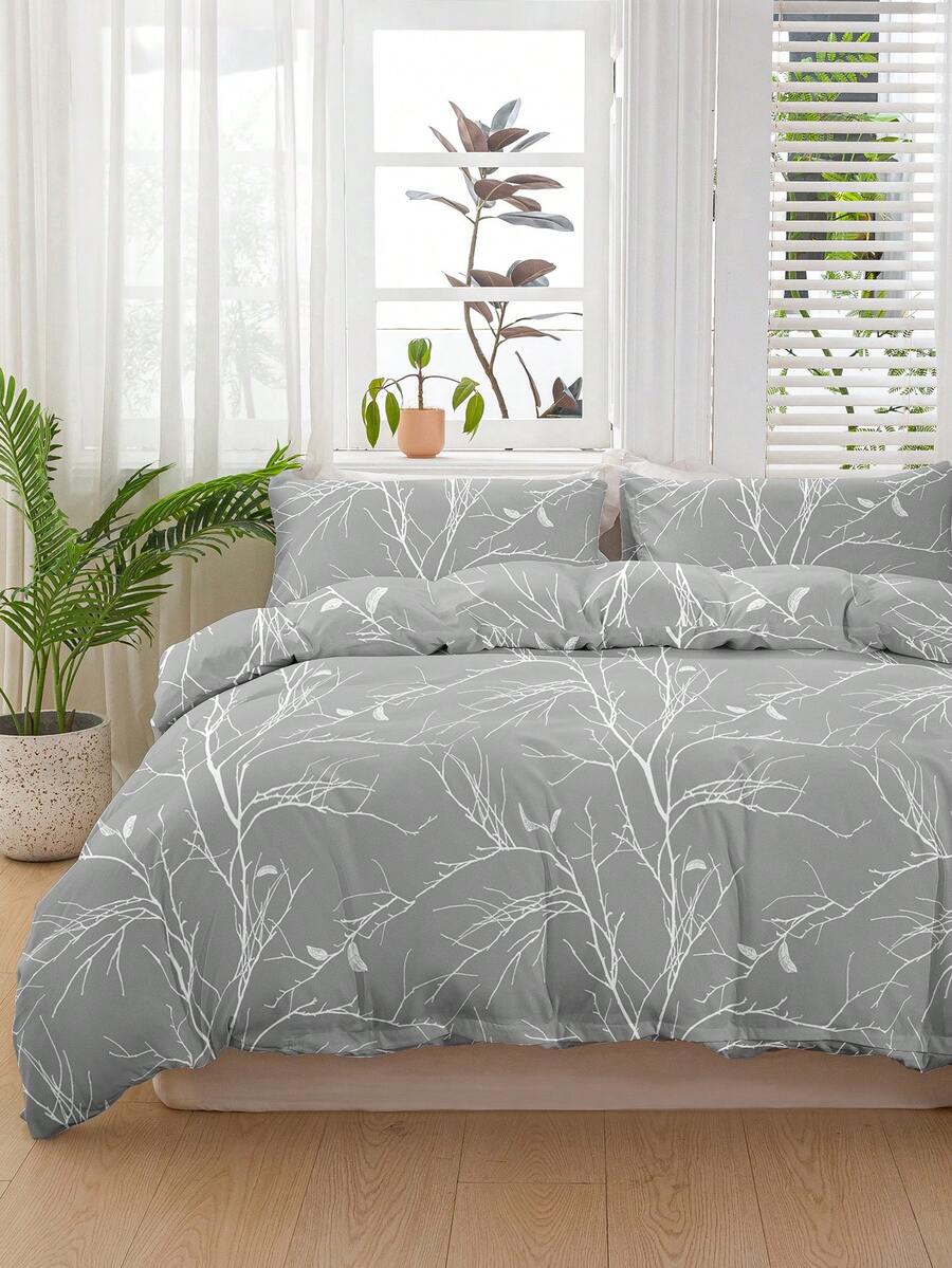 Ensemble de housse de couette 2/3 pièces avec imprimé de branche, linge de lit en microfibre doux et respirant, housse de couette lavable en machine facile à entretenir pour toutes les saisons pour lits simples, doubles, queen et king, décoration de chambre moderne et fraîche pour la maison, le dortoir, la chambre d'amis ou en cadeau - Multicolore - Voir 1