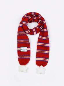 Striped Star Pom Pom Kids Scarf, Autumn/Winter College Style Versatile Decorative Thick Warm Neck Warmer - A - View 6