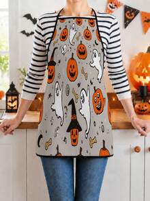 1pc 55*68cm Halloween Themed Printed Fashion Apron, Unisex Adult Chef Cooking Workwear, Suitable For Kitchen Cooking And Painting, Adjustable Waistband, Suitable For Kitchen Cooking, Gardening, Halloween And Christmas Costumes, Pumpkin Picking Outfit - Multicolor - View 6