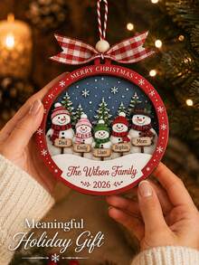 Custom Snowman Christmas Ornament, Festive Tree Hanging Decor, Personalized Family Name Holiday Keepsake, Farmhouse Home Decor, Customized 2-5 Names Christmas Tree Decoration, Customizable Christmas Gift For Family, Family Decoration, Merry Christmas - Style B - View 5