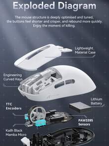 ATTACK SHARK Lightweight PAW3395 Gaming Mouse, Tri-Mode Wireless Mouse With Multiple Connection Modes - View 11