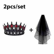 2pcs/Set Gothic Style Black Crown & Veil Wedding Accessory Set, Black Queen Vintage Style, Suitable For Halloween Gothic Costume, Can Be Used As Black Wedding Dress Photography Accessory - Multicolor - View 11