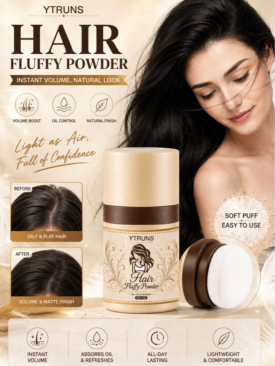 Ytruns Hair Fluffy Powder With Soft Puff Applicator, Instant Hair Volumizing & Oil Control Powder For Roots, Lightweight Matte Finish Hair Styling Powder For Flat Oily Hair, Quick Refresh & Natural Fluffy Look - 01 - View 1