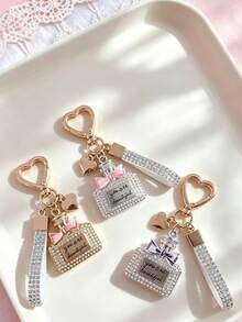 1pc High-End Rhinestone Perfume Bottle Keychain, Exquisite Cute Bag Pendant, Bowknot Best Friend Style - Multicolor - View 1