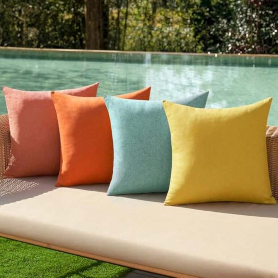 MIULEE - Juego de 4 fundas de almohada decorativas para exteriores, impermeables, de lino, fundas de cojín estilo rústico para patio, jardín, carpa, balcón, sillón, sofá, 18 x 18 pulgadas, color - Multicolor - Ver 1