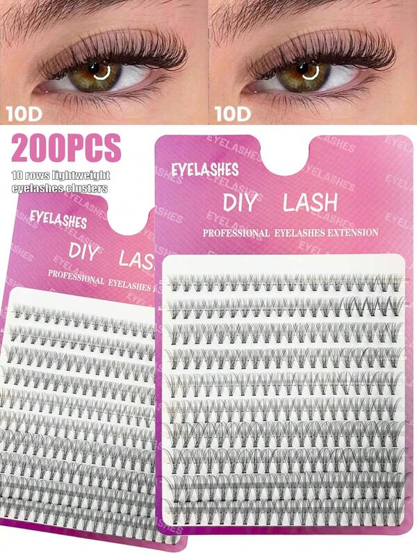 200 عنقود رموش فردية 10D D Curl، 8-16 مم، قابلة لإعادة الاستخدام، تمديد رموش طبيعي للمكياج اليومي