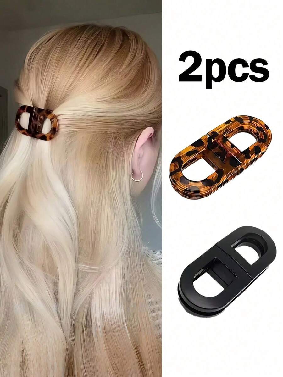 2pcs Detachable Magnetic Hair Clips, Non-Slip Strong Grip Flat Hair Claw Clips, Women's Leopard Print Matte Hollow Hair Clips, Suitable For Half-Up Hairstyles - Multicolor - View 1