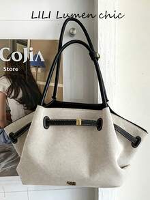 Colorblock Patchwork Underarm Bag, Shoulder Bag With Shaped Bottom, Anti-Collapse, Structured, Large Capacity, Convenient Storage For Various Daily Essentials, Suitable For Daily Use, Work, Commute, Travel And Outings - Black - View 8