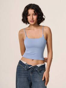 TimeOff Women's 1pc Solid Color Spaghetti Strap Backless Padded Cropped Tank Top For Outdoor Running And Fitness - Dusty Blue - View 5