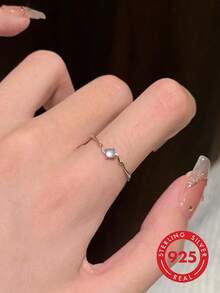 Cincin Perak Sterling 925 Minimalis Halus Terbuka yang Dapat Dipersonalisasi - Perak - View 1