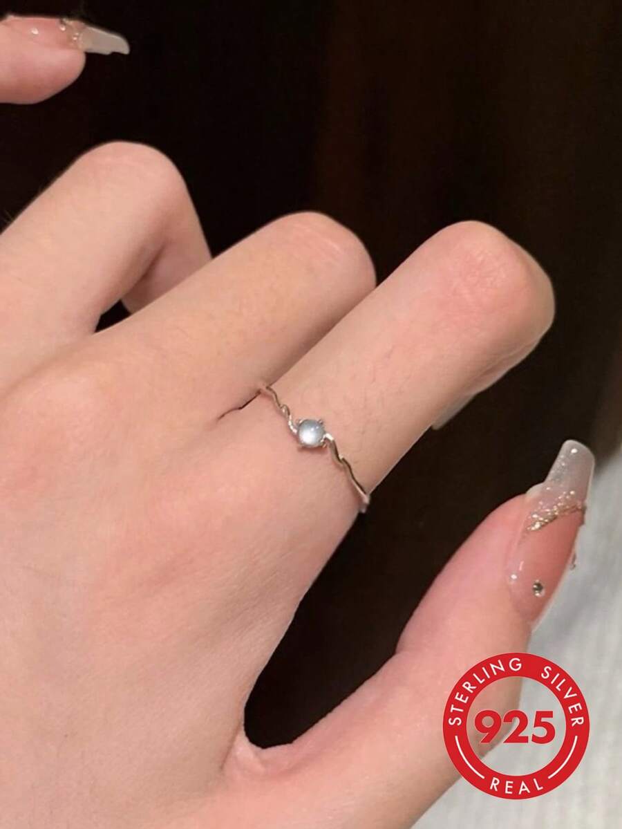 Cincin Perak Sterling 925 Minimalis Halus Terbuka yang Dapat Dipersonalisasi - Perak - View 1