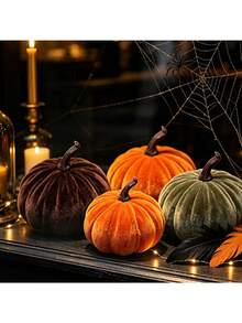Artificial Pumpkin Thanksgiving Halloween Autumn Colorful Pumpkin Decor Props Velvet Pumpkin - Multicolor - View 4