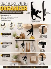 1/3/6pcs Monkey Banana Holder Hanging Rack, Monkey Shaped Banana Stand Hook, Heavy Duty Metal Banana Storage Rack, Fun Kitchen Hooks, Space Saving Countertop Organizer Accessory, Non-Contact Food - Multicolor - View 4