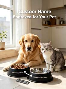 Customized Stainless Steel Pet Bowl, Personalized Non-Slip Stainless Steel Pet Bowl, Large Metal Dog Food Bowl, Customizable Name, Available In Small, Medium, Large And Extra Large, Stainless Steel Pet Feeding Bowl, Suitable For Cats And Dogs - Multicolor - View 3