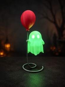 1pc Cute Green Glowing Ghost With Red Balloon Desktop Ornament, Fantasy Halloween Character Design, Wavy Edge, Oval Eyes And Spiral Base, Glowing Decorative Accessory, Suitable For Party, Fireplace Mantel, Desk, Bookshelf, Home And Halloween Night Decor - Multiple Styles - View 9