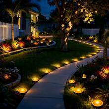Solar Buried Ground LED Well Lights, Mini In-Ground Disk Spot Lamps, Waterproof Recessed Pathway Lights, Whimsical Landscape Ornament For Garden Lawn Yard Border Decoration - Black - View 7