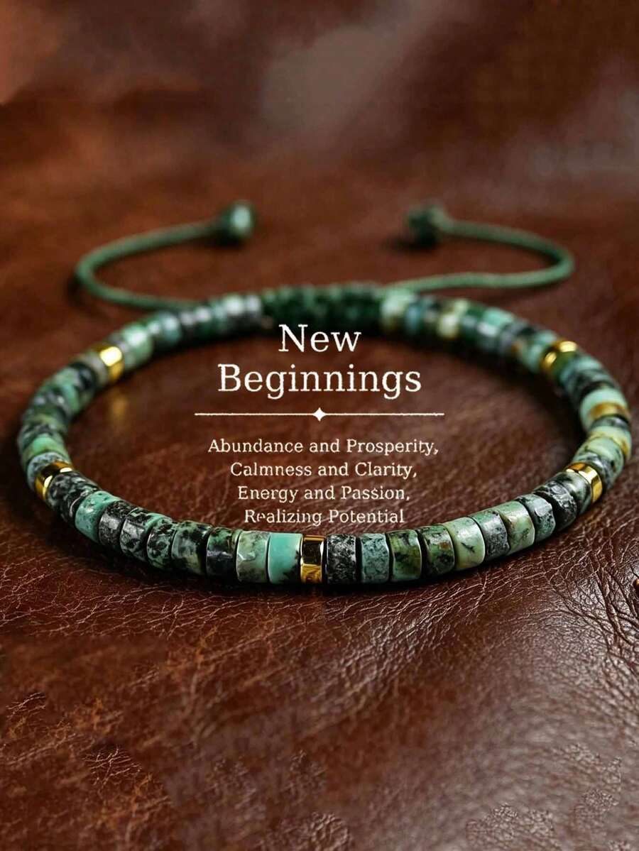 Exquisite African Turquoise Bracelet | Spiritual Crystal Bracelet | Suitable For Both Men And Women | Perfect For Everyday Wear And As A Gift. - Green - View 1