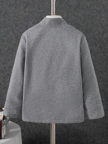 Boys' Fashion Casual Jacket, Simple Stand Collar Single-Breasted Loose Cardigan Top, Autumn/Winter - Grey - View 2