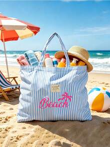 Women's Striped Beach Tote Bag - Large Capacity Printed Tote Bag, Suitable For Travel, Shopping, Vacation, Daily Outings And Summer Trips - Multicolor - View 13