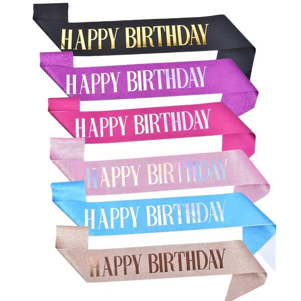 1pc/"Happy Birthday" Sash, Unisex, Pink, White, Rose Gold, Black Optional, With Pearlescent Foil, Suitable For 16, 18, 21, 30, 40, 50, 60, 70, 80, 90 Years Old Birthday, Can Be Used As Birthday Gift Or Decoration For Any Birthday Party, Suitable For Any Age
