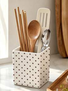 1pc New Brown Polka Dot Multi-Function Storage Organizer Box - Tableware Storage Box, Desktop Organizer (Suitable For Storing Tableware, Straws, Tea Bags, Pens, Remote Controls); Compact And Space-Saving, Suitable For Kitchen, Office, Living Room (Please Note The Size Before Ordering) - Multicolor - View 6