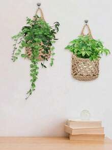 Indoor Hanging Plant Basket, Handmade Wall Hanging Basket, Home, Kitchen, Bathroom, Office Decor Storage Organizer, Coastal Style, Minimalist Hanging Decor, Garden, Home Decor, Suitable For Plants Under 4 Inches - Multicolor - View 3
