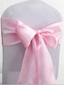 10pcs Pink Satin Chair Back Bow Ribbon, Suitable For Banquet, Hallway, Party, Bridal Shower, Restaurant, Birthday Party, Event, Dinner, Hotel Decoration And Other Occasions Wedding Chair Back Decoration (Bow Needs To Be Tied Manually) - Pink - View 9