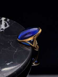 Fashionable High-Quality Stainless Steel 316 Gold-Plated Ring With Beautiful Artificial Blue Stones, Blue Synthetic Crystal Adjustable Ring For Women - Blue - View 5