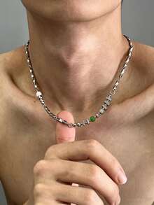 1pc Men's Necklace, Silver Titanium Steel, Faux Pearl Mobius Necklace, Exquisite Versatile Necklace, Daily Commute Wear Accessory - Silver - View 1