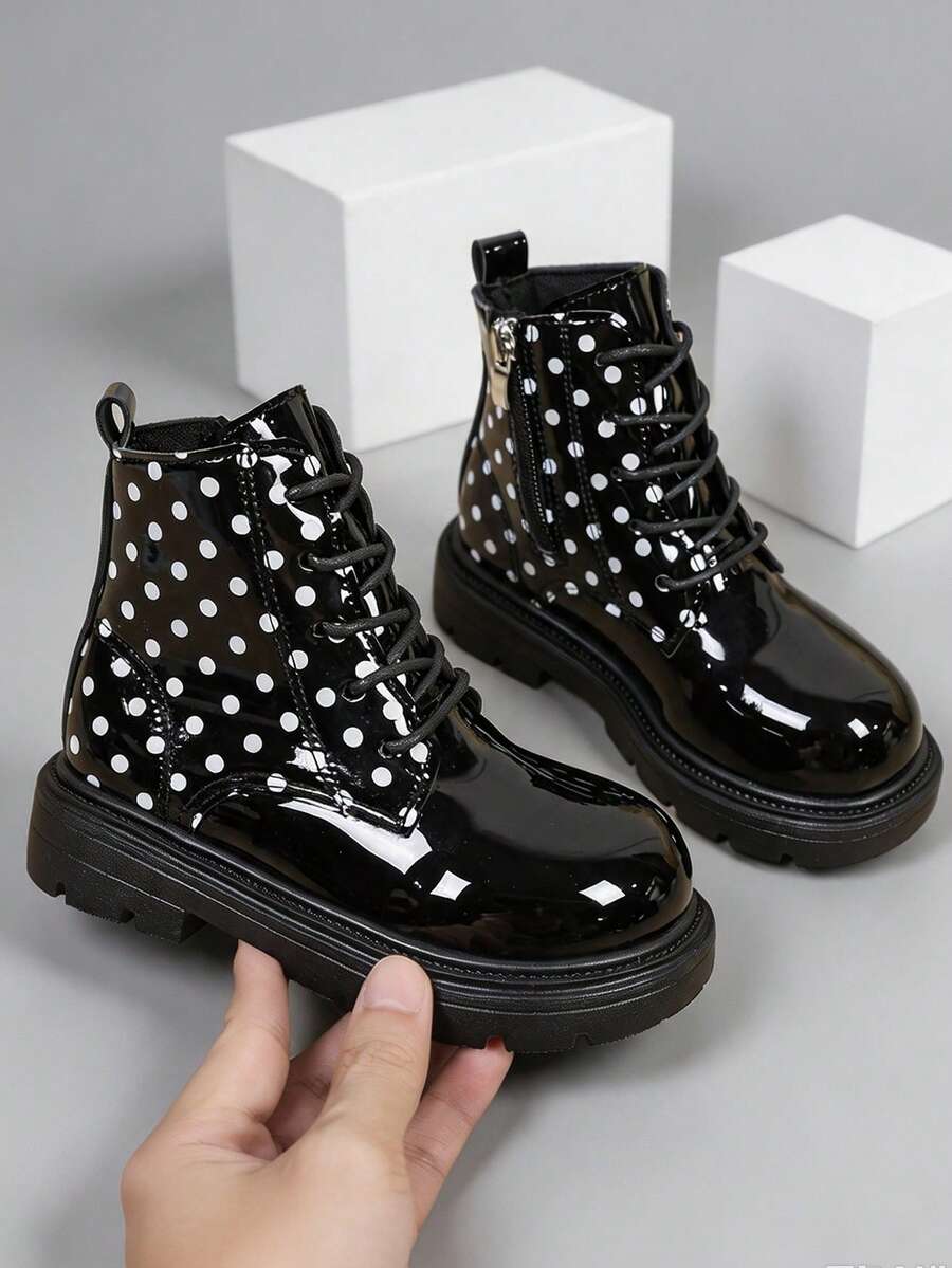 1 Pair Black Elegant Boots, Soft Shiny PU + Polka Dot Design Cool Girls ...