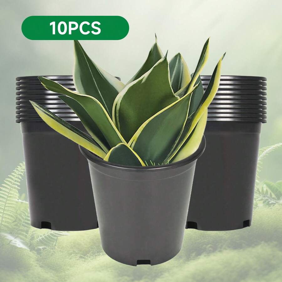 10-Pack 2-Gallon Black Round Flower Pots With Drainage – Perfect For Seedlings, Cuttings, Succulents, And Germination, Reusable For Patio, Lawn, Garden, Indoors And Outdoors. - 黑色 - 查看 1