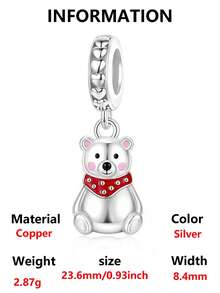 1pc Cute Animal Pendant For Valentine's Day, Rabbit, Penguin, Squirrel, Bear, Monkey Charm, Fits Snake Chain Style Bracelet, Girls DIY Jewelry Birthday Holiday Gift - Silver - View 14