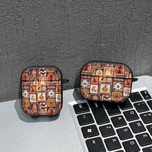 1pc Halloween Collage Block Print Earphone Case Pumpkin Ghost Black Cat Bat Full Coverage Soft Shell Compatible With AiPods1/2, Compatible With Airpods3, Compatible With Airpods4, Compatible With Airpodspro Shockproof Bluetooth Earphone Protective Cover - Black - View 1