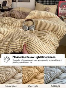 2/3pcs Floral, Striped & Plaid Pattern Duvet Cover Set, 1 Duvet Cover & 1/2 Pillowcases (No Filling), Soft & Breathable Washable Fabric, Suitable For Double, Queen, King Size Beds, Machine Washable - Mocha Brown - View 3