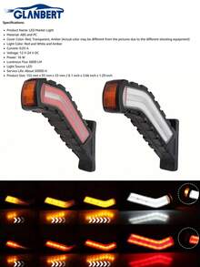 GLANBERT 2pcs Truck Waist Lights LED Flowing 3-Color Trailer Lights 12V/24V Flowing Light T-Shaped Water Ripple Waist Light LED Light Arm Guide Waist Light Engineering Vehicle Truck Double-Sided Side Lights - Truck Side Marker Lights - View 11