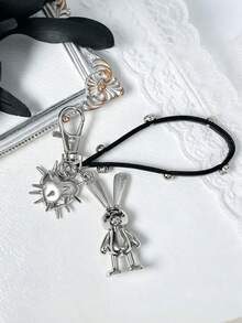 1pc Silver Alloy Rabbit Rivet Heart Bag Charm, Y2K Gothic Punk Style Keychain, Car Key Decoration Backpack Fashion Pendant, Women's Gift - Multicolor - View 5