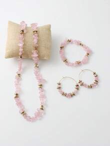 3pcs/Set Bohemian Style Amethyst Crystal Jewelry Set, Includes Necklace, Asymmetrical Stone And Black Tourmaline Stone Earrings, Suitable For Daily Wear And Christmas Gifts - Multicolor - View 15