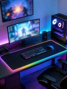 LED Backlit RGB Gaming Mouse Pad,Black, With Light Bar, Suitable For Computer/Laptop Office - Black - View 2