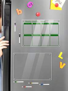 Magnetic Transparent Acrylic Refrigerator Message Board, Minimalist Green Line Design, Monthly/Weekly Plan Whiteboard Erasable Home Fridge Memo Board, No-Drill Magnetic Adsorption Monthly/Weekly Schedule Planner (Includes 6 Colored Markers) - Multicolor - View 8