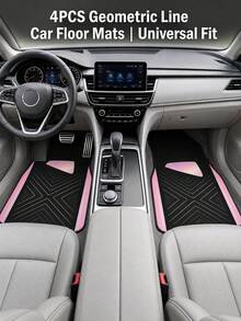 4PCS Pink & Black Geometric Car Floor Mats, Minimalist Premium Non-Slip Washable Interior Accessories, All-Season Absorbent Foot Pads For Sedans SUVs Trucks, Cute Car Decor For Women - A - View 5