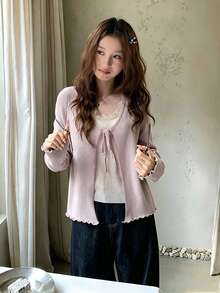 Sweet Lazy 2 In 1 Knit Sweater, New Autumn Korean Design Inner Layer Long Sleeve Top For Women - Pink - View 2
