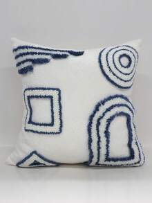 1pc Blue & White Tufted Geometric Throw Pillow Cover 18*18 Inches, 3D Textured Decorative Cushion Case, Abstract Bohemian Style Sofa Pillow Cover, Suitable For Living Room, Bedroom, Sofa And Coastal Home Decor - Blue and White - View 6