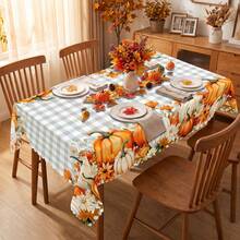 1pc Thanksgiving Autumn Pumpkin Print Rectangular Tablecloth, Suitable For Holidays, Parties, Birthdays, Dinner Parties, Restaurant Table Decor, Thanksgiving Home Autumn/Winter Decoration - A - View 3