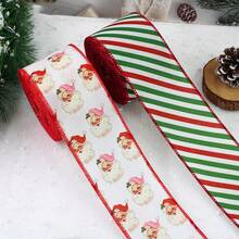 Vintage Santa Claus Print Woven Ribbon, Christmas Red & Green Striped Wire Edge Ribbon, Holiday Gift Wrapping Decorative Satin Ribbon, Suitable For Christmas Gift Wrapping, Holiday Floral Binding, Party Decor, Christmas Tree Decoration, Wrapping Christmas Tree, Christmas Ornament Bows, Enhancing Holiday Atmosphere - Multiple Styles - View 1