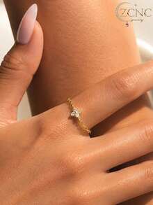 1pc Women's Gentle Delicate Floral Adjustable Ring, Suitable For Daily Commute, Street Style Outfit Accessory, Holiday Gift For Girlfriend - Gold - View 5