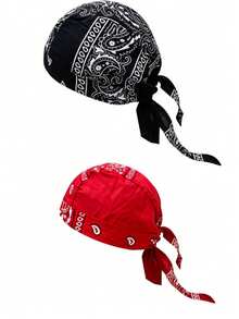 1pc/2pcs European & American Outdoor Cycling Pirate Hat Pure Cotton Printed Single Waistband Multi-Color Bandana Cap Street Dance Hip Hop - Elastic Pirate Hat - View 9