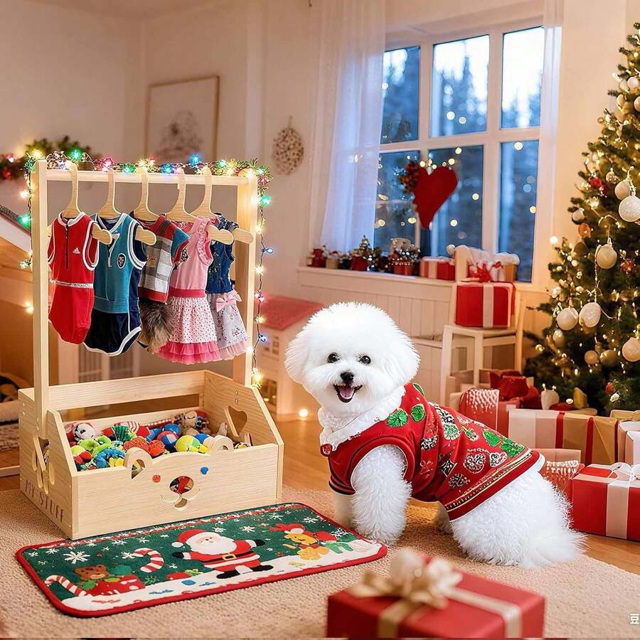 2026 Wooden Pet Clothes Hanger Toy Storage Box Solid Wood Dog Clothes Storage Organizer Rack Customized - Multicolor - View 1